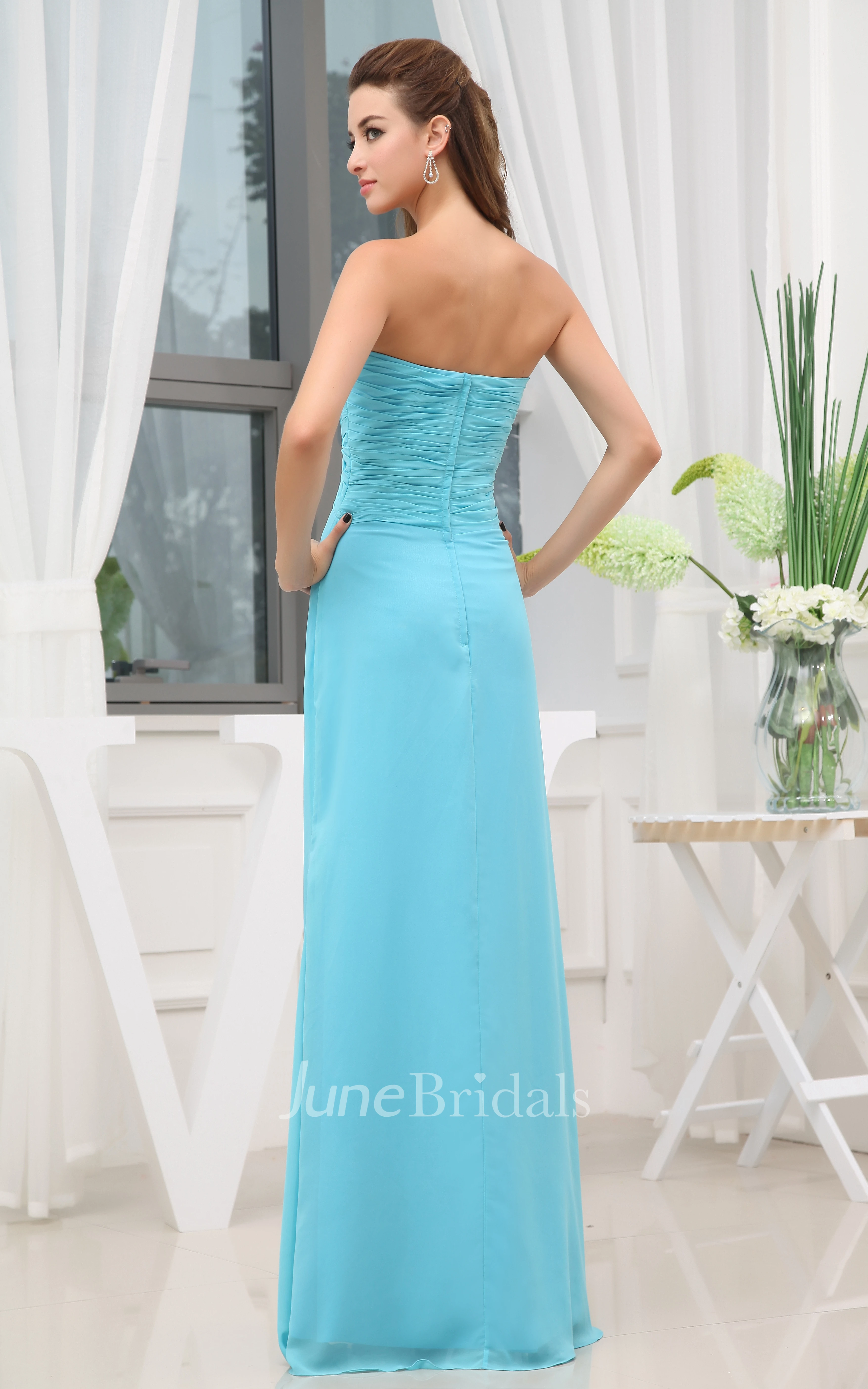 Sweetheart Chiffon Criss-Cross Ruched Dress With Pleats