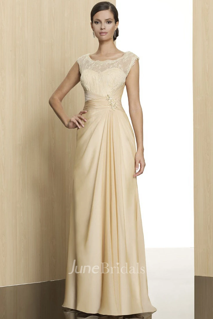 Maxi Sleeveless Appliqued Scoop Neck Jersey Formal Dress With Low-V Back