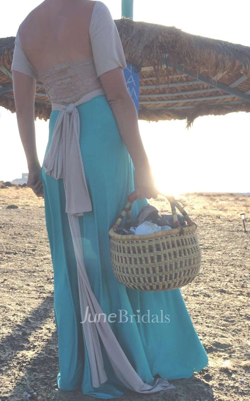 Cap Sleeve Two-Tone Floor-Length Dress