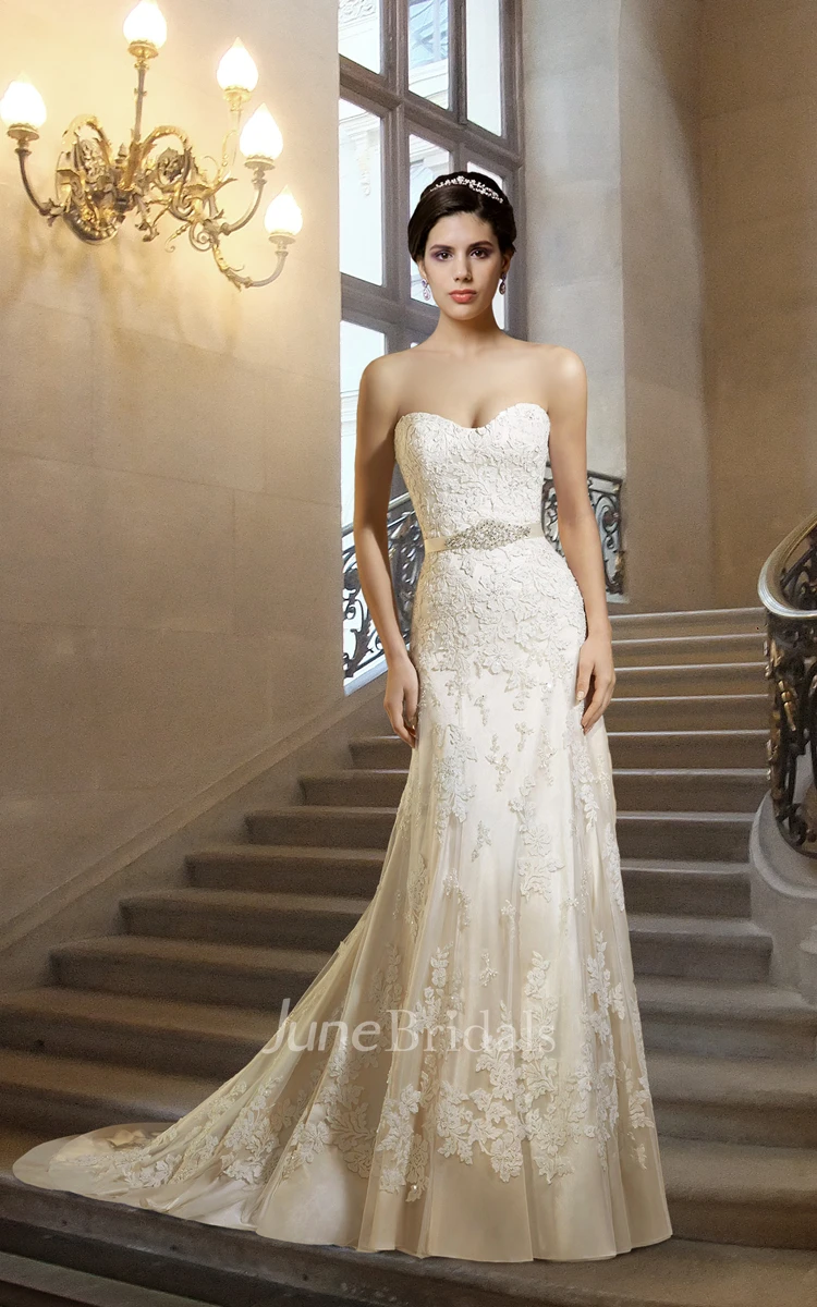 Sweetheart Lace Wedding Dress with Sash - June Bridals