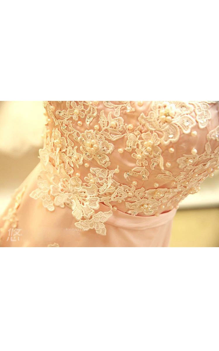 A-line Long Sleeveless Chiffon Dress with Lace Appliques