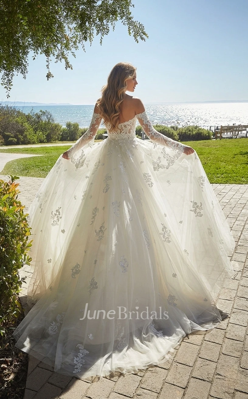 Detachable Princess Boho Lace Wedding Dress with Long Sleeves for Modern Beach Destination Weddings