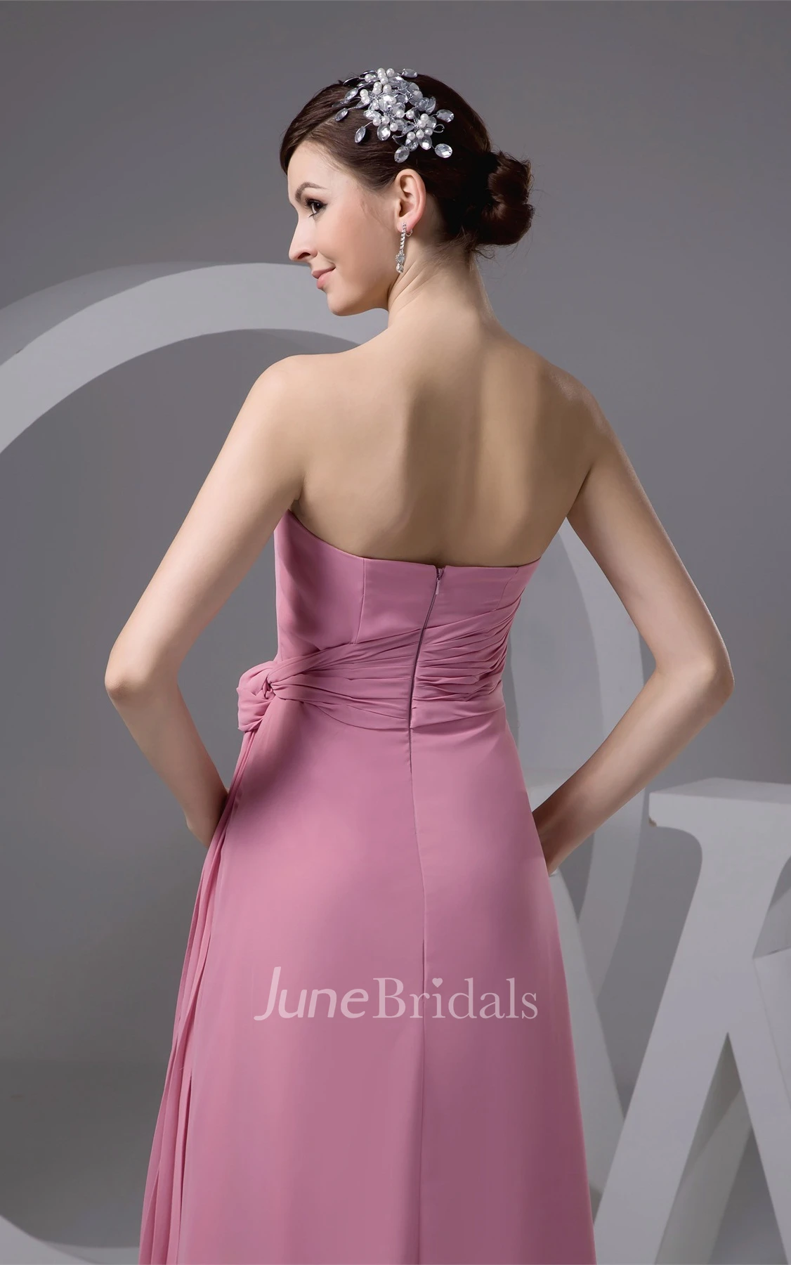 Strapless Chiffon Long Dress with Draping and Ruched Waist
