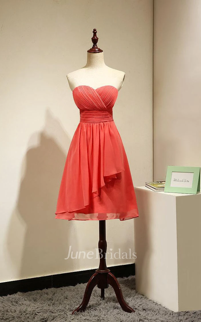 Strapless Sleeveless Dress With Ruching and Pleats