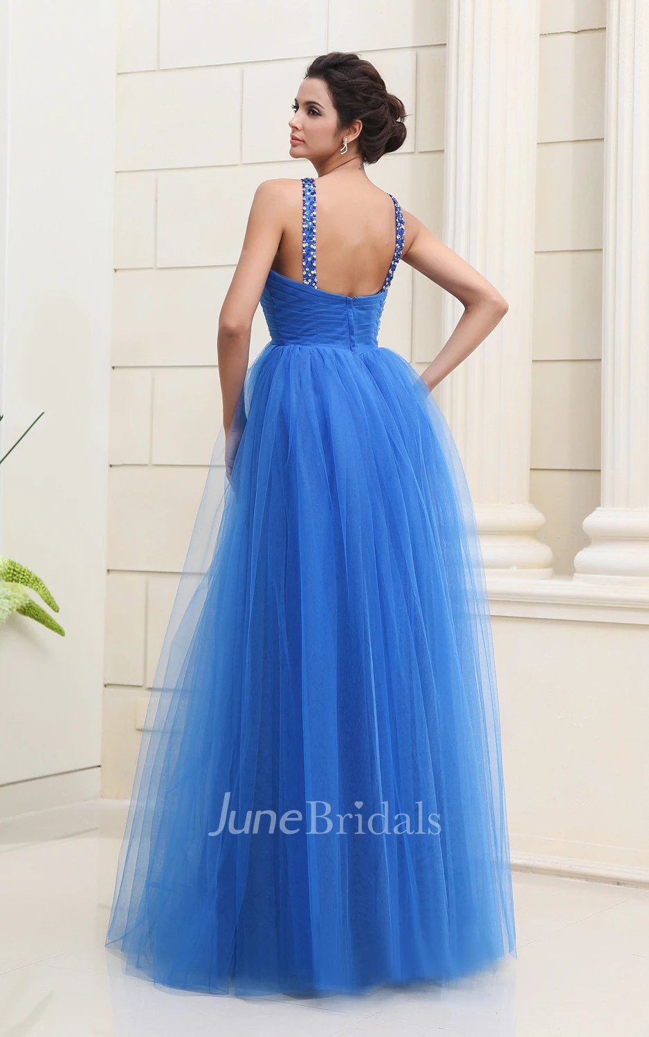 Elegant Tulle Long Style Dress With Embellished Straps