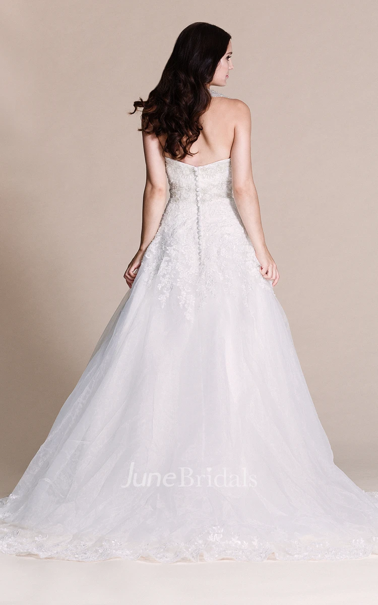 Sweetheart Beaded Lace Halter Ball Gown