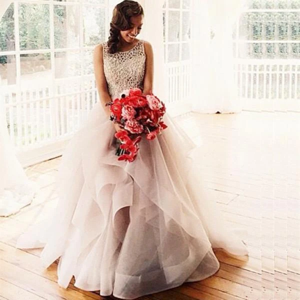 Gorgeous Beadings Sleeveless Wedding Dress Tulle Ruffle