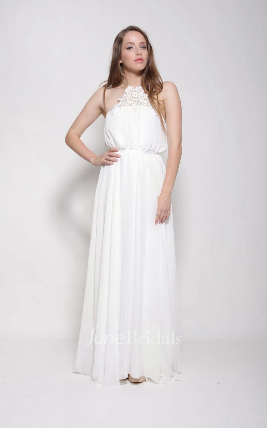 Chiffon Weddig Dress With Split Front Embroideries Split