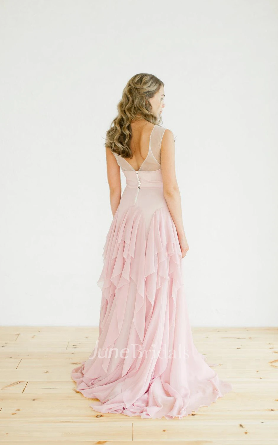 Pink Open Back Non Corset Wedding Riffles Dress