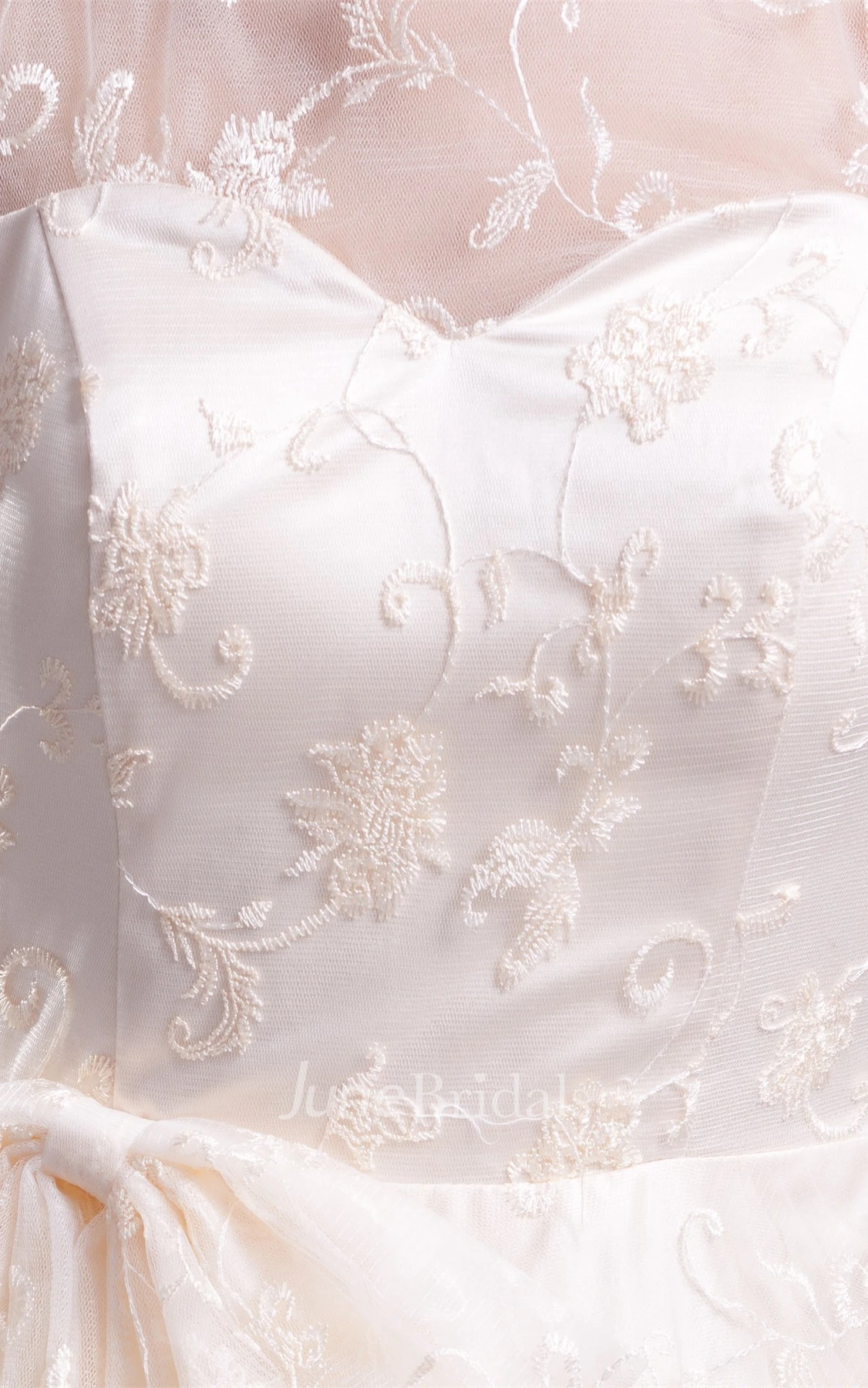 high-neck lace a-line long-sleeve dress with bow and tulle