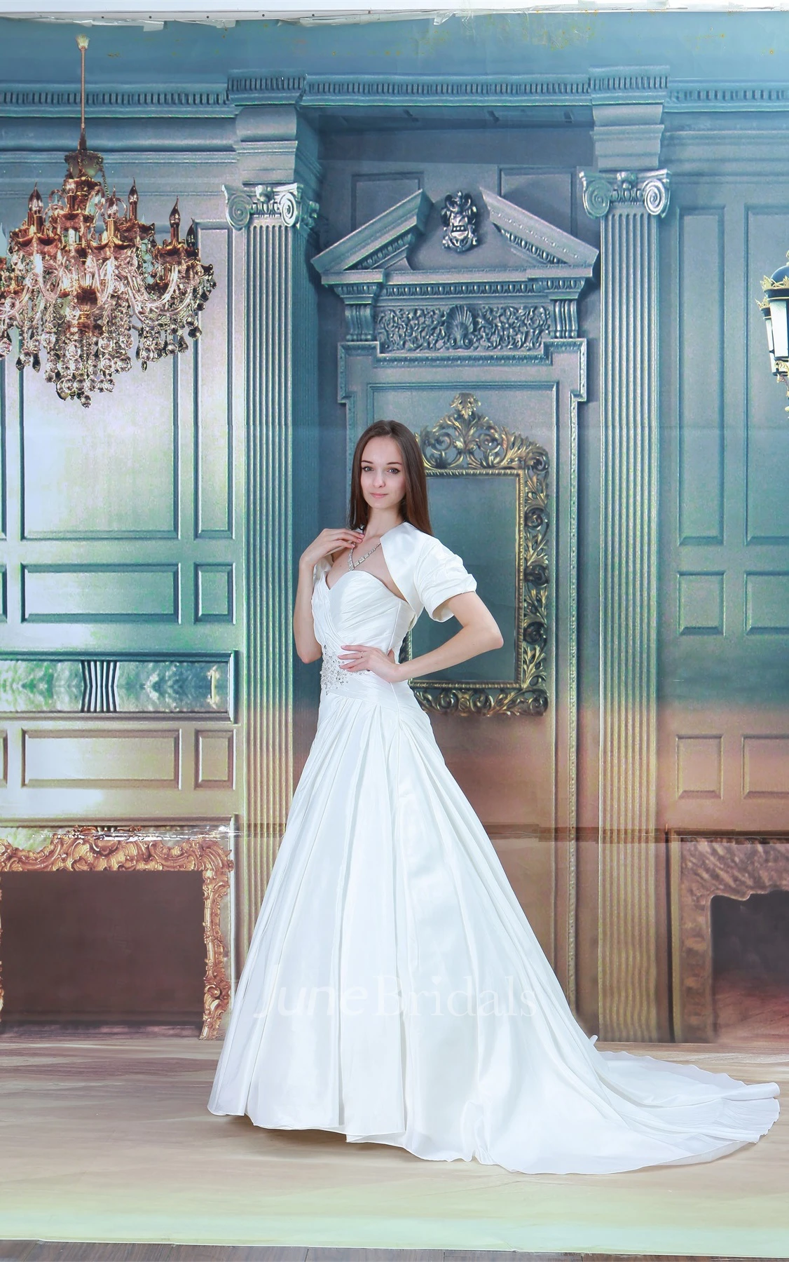 sweetheart a-line maxi criss-cross dress with bolero and beading