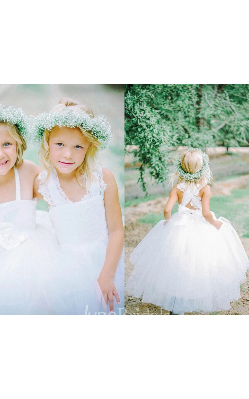 Lovely Tulle Lace White Flower Girl Dress Cross Back