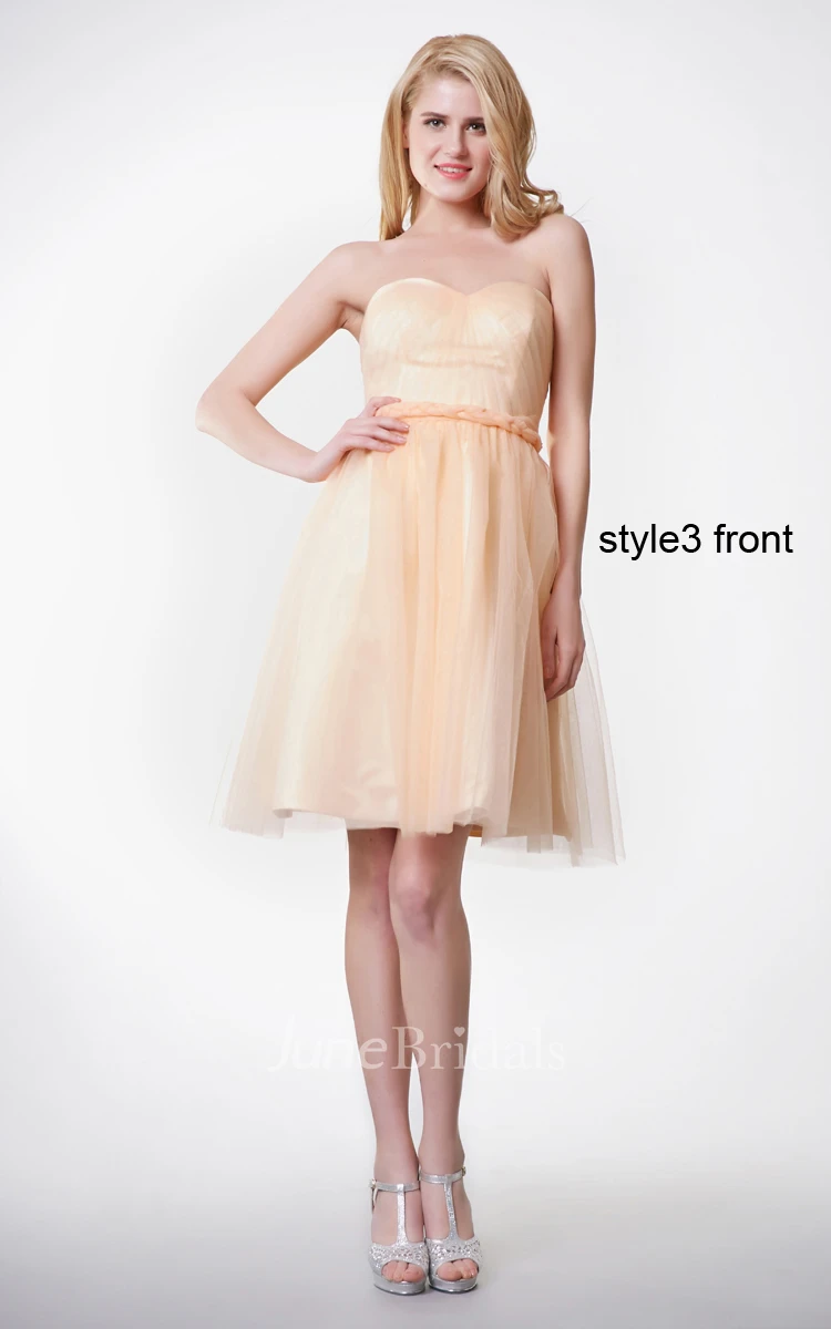 Sweetheart Ruched Short A-line Tulle Dress With Convertible Sash