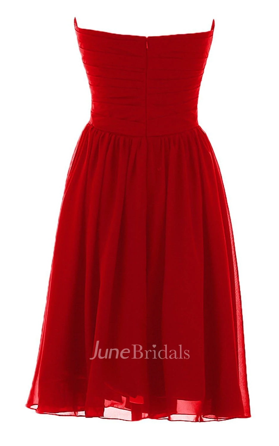 Sweetheart Knee-length Pleated Chiffon Dress With Crystal Stones