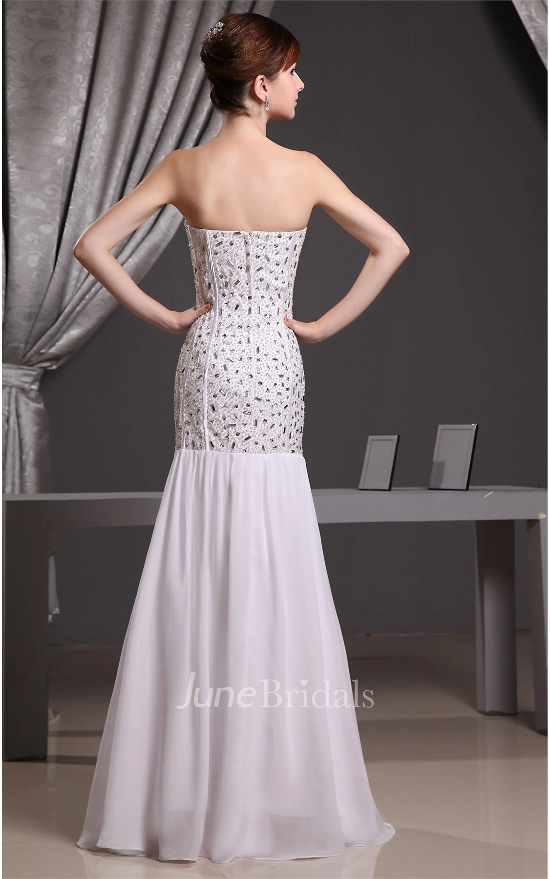 Sweetheart Chiffon Sheath Dress with Pleats and Gemmed Bodice