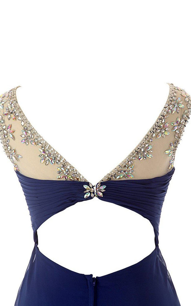 Cap-sleeved Chiffon Dress With Beaded Illusion Style