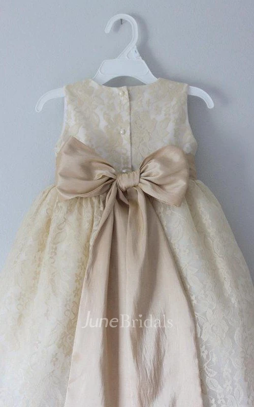 Sleeveless Jewel Neck A-line Lace Dress With Satin Belt