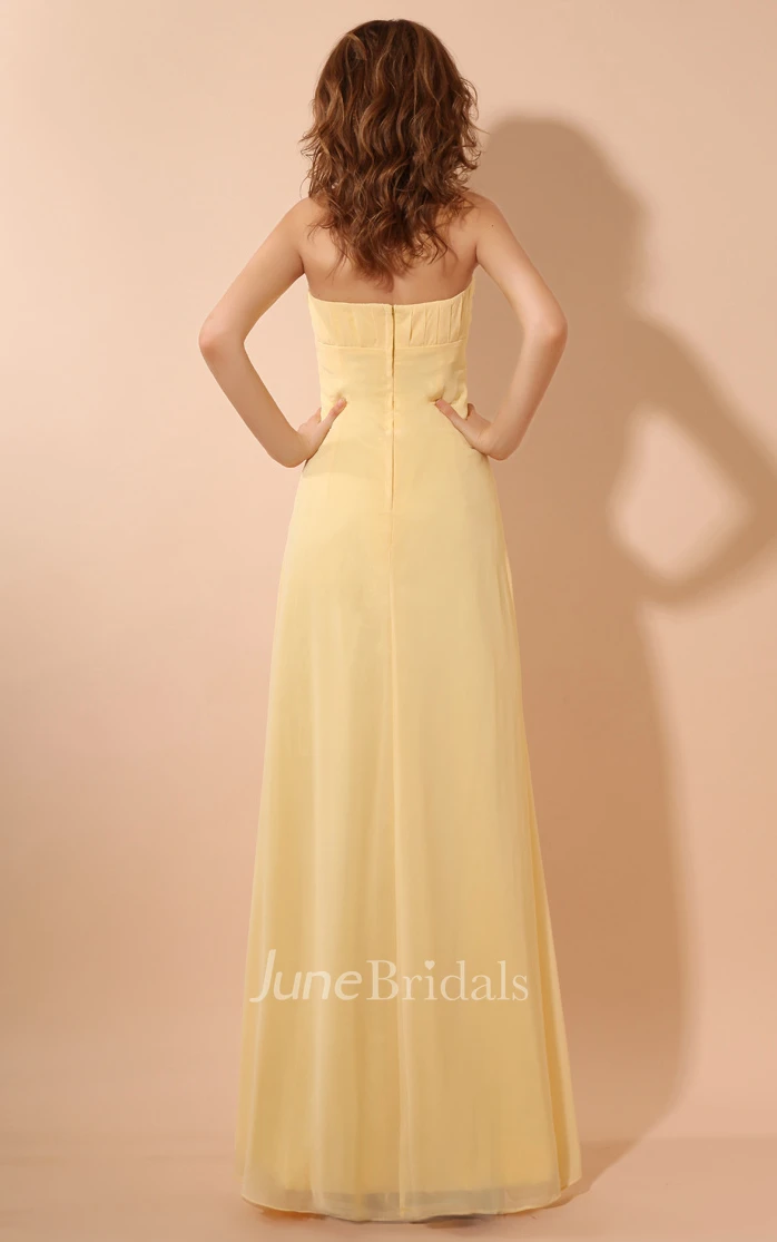 Chiffon Strapless Empire Dress With Draping And Broach