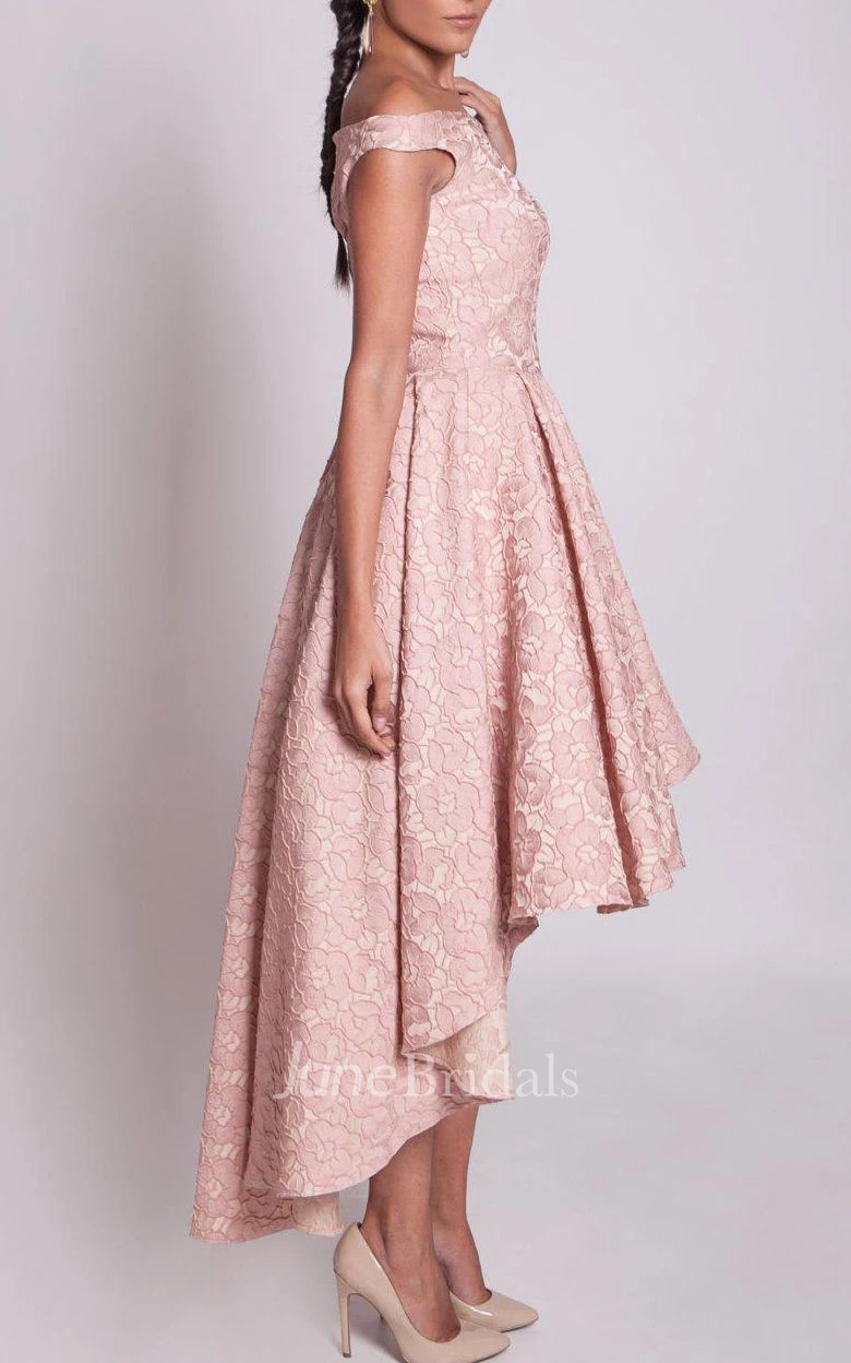 Off-the-shoulder Dress With Flower&Zipper