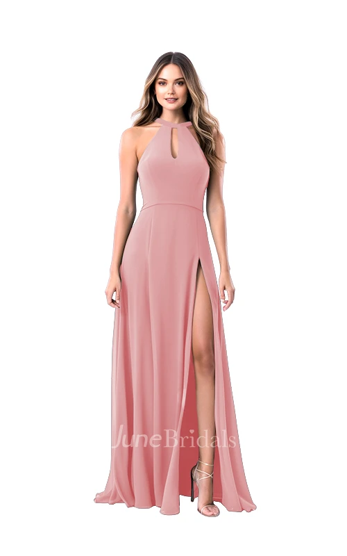 Ethereal A-Line Halter Chiffon Bridesmaid Dress with Split Front
