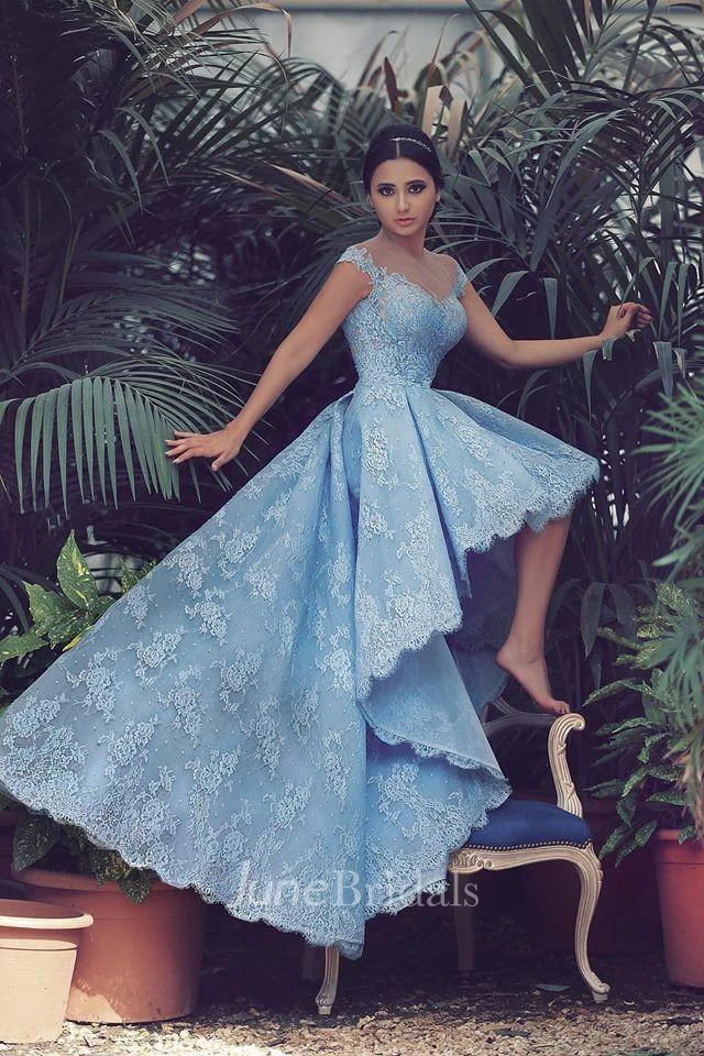 Delicate Sweetheart Hi-Lo Prom Dress Lace Appliques Sweep Train