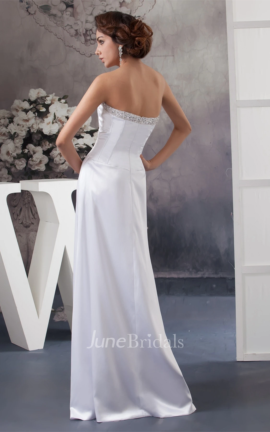 Strapless Front-Split Floor-Length Dress with Jeweled Top