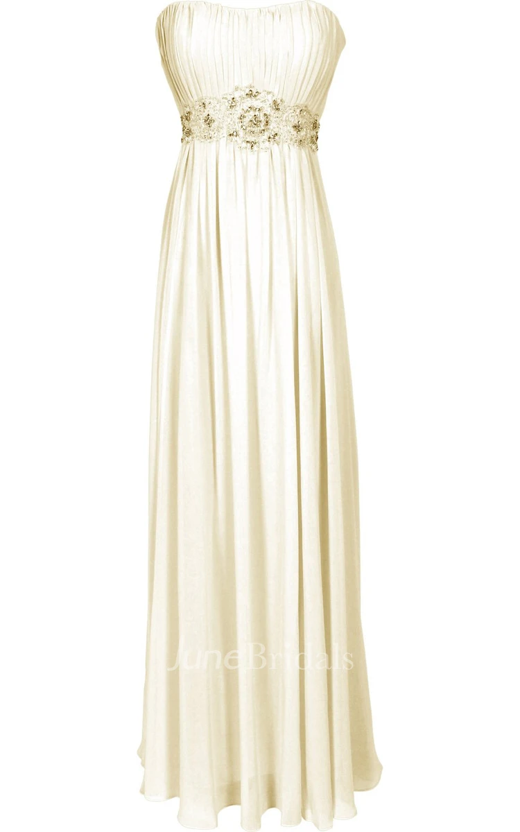 Strapless Ruffle Chiffon Dress With Beading