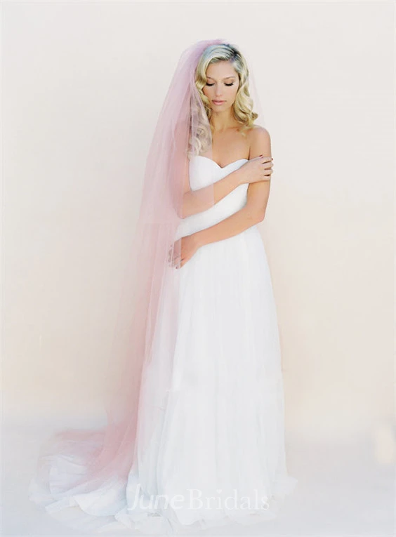 Pink Simple Soft Trailing Plain Tulle Veil