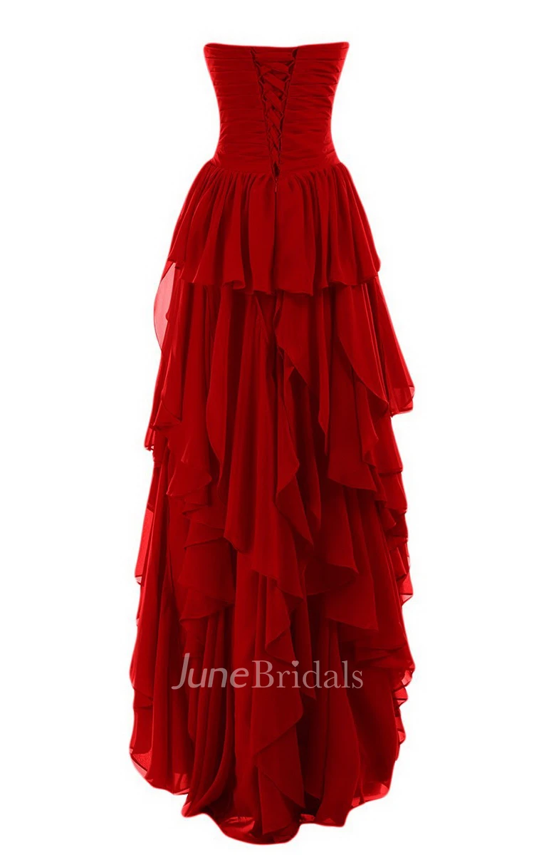 Sweetheart High-low Tiered Chiffon Dress With Beadings