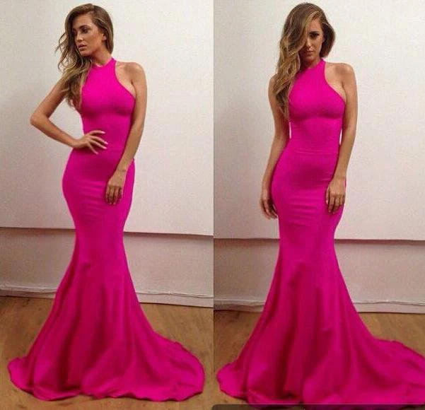 Sexy Haler Mermaid Prom Dresses Sweep Train Evening Dresses