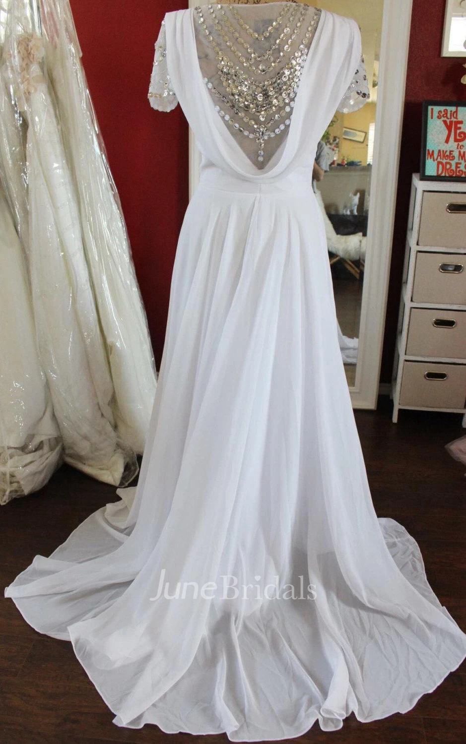 Chiffon Satin Weddig Dress With Beading