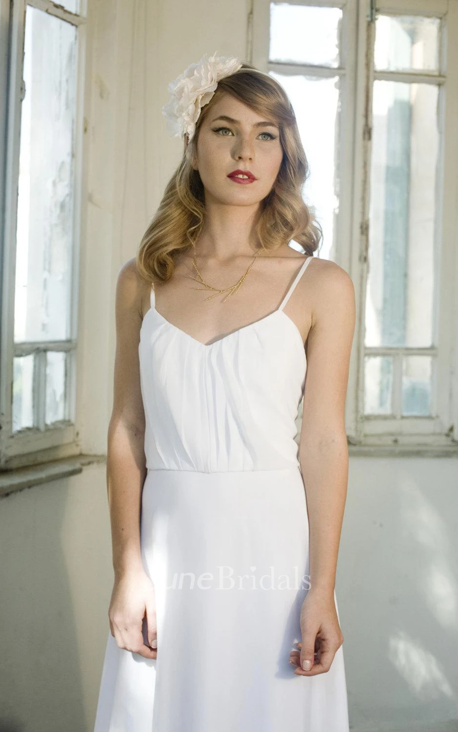 Bohemian Style Spaghetti Strap Long A-Line Chiffon Dress With Ruching