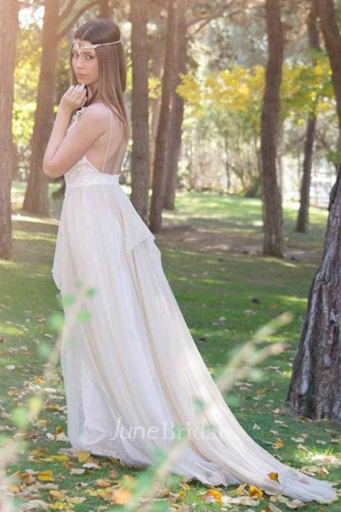 Exquisite Spaghetti Tulle Pleated Warm Wedding Dress With Appliques