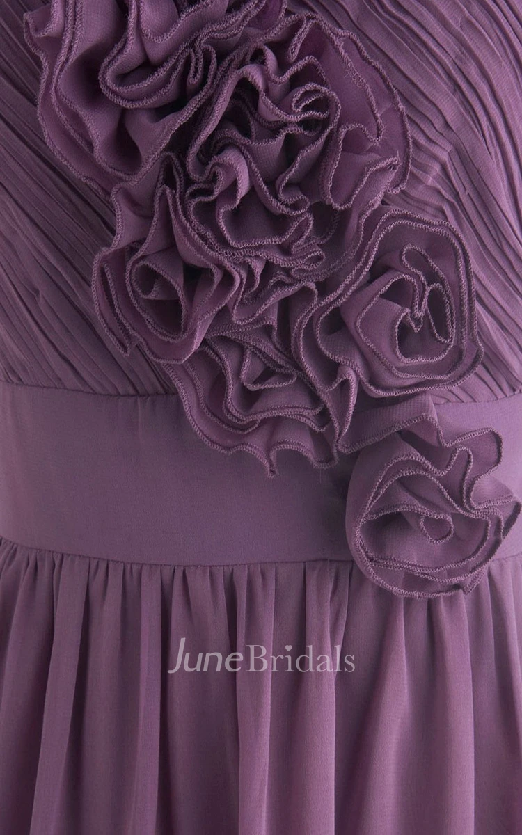 Exquisite Floral One-shoulder Pleated Chiffon A-line Gown