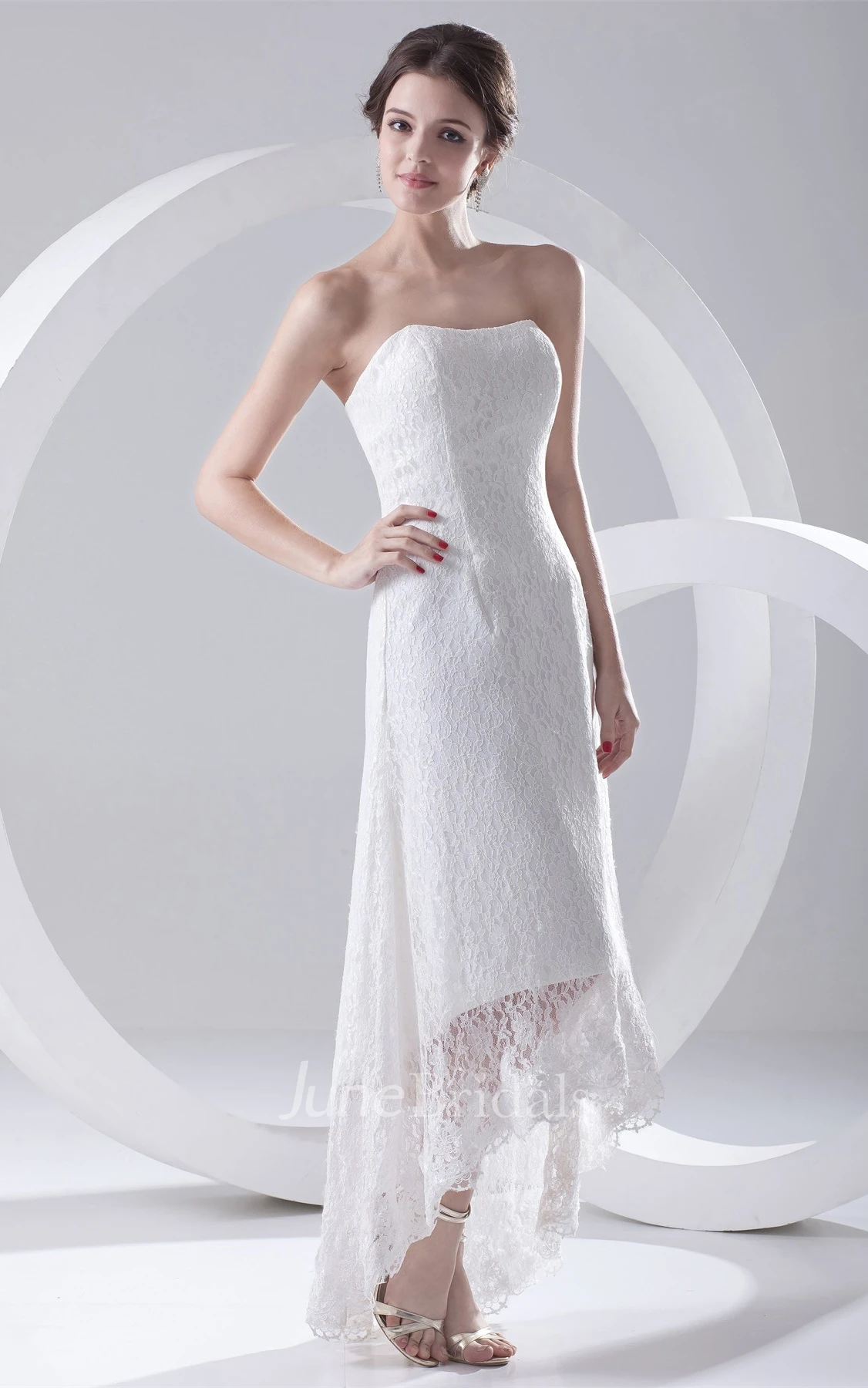 Strapless Lace High-Low Dress with Zipper Back