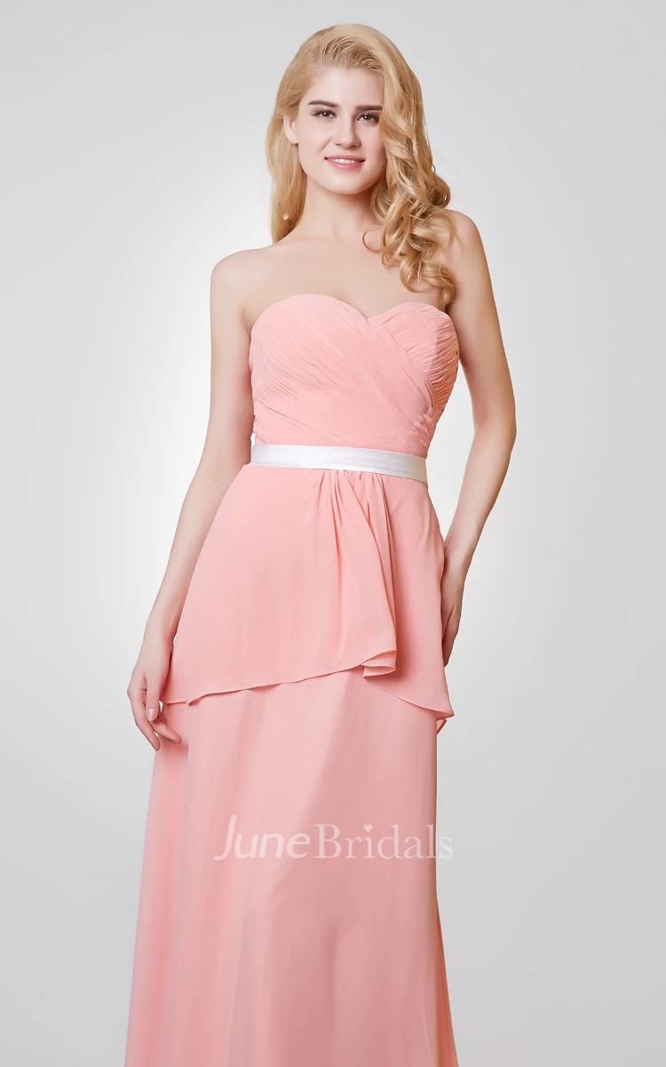 Sweetheart Backless Ruched A-line Long Chiffon Dress