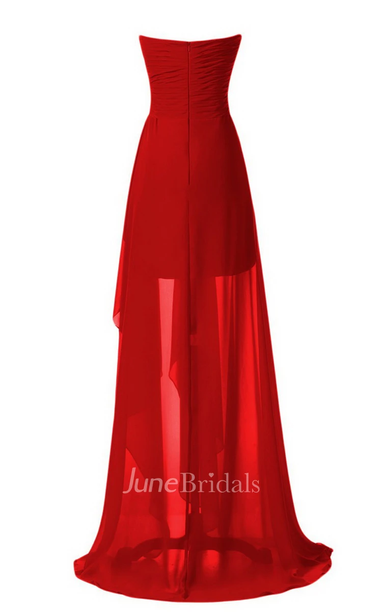 Strapless Front Slit Dress With Draping and Appliques