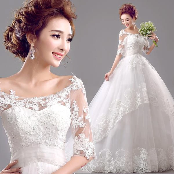 Gorgeous Off-the-Shoulder Half Sleeve Wedding Dresses Lace Appliques Tulle