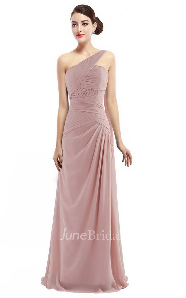 One-shoulder Long Chiffon Dress With Ruching