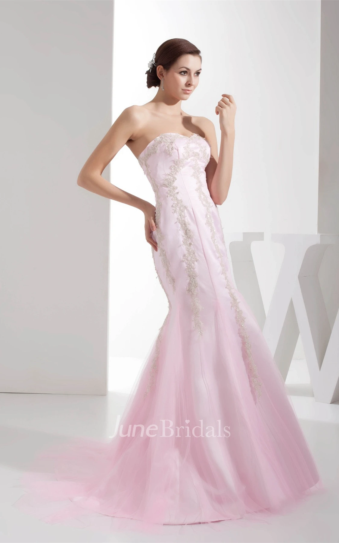 Sweetheart Column Dress with Appliques and Crystal Detailing