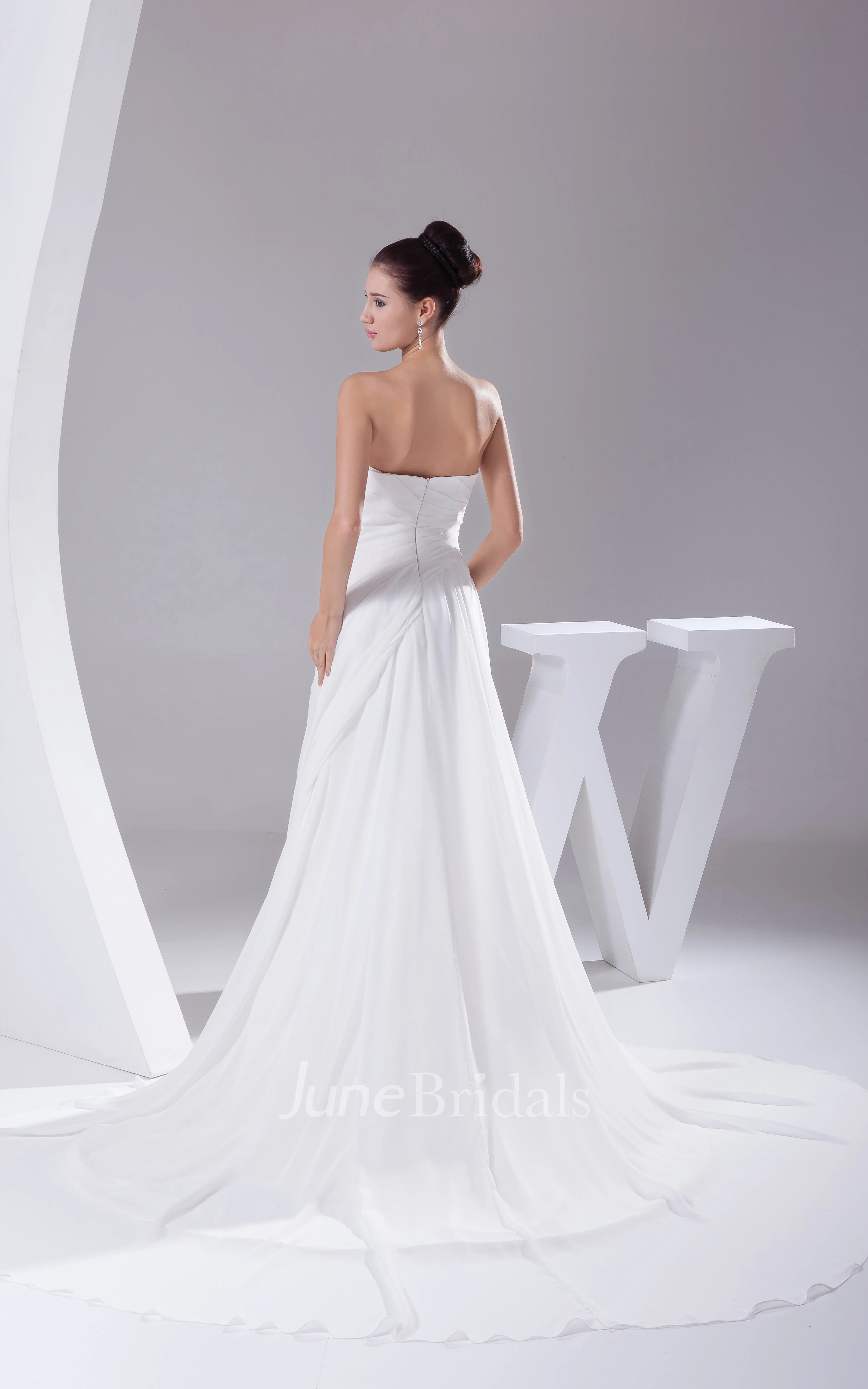 Strapless Chiffon Maxi Dress With Central Ruching and Beading