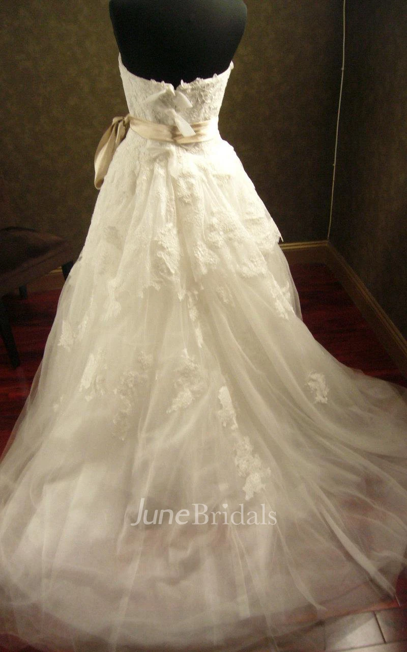 A-Line Ruffled Strapless Floor-Length Dress With Appliques And Tiers