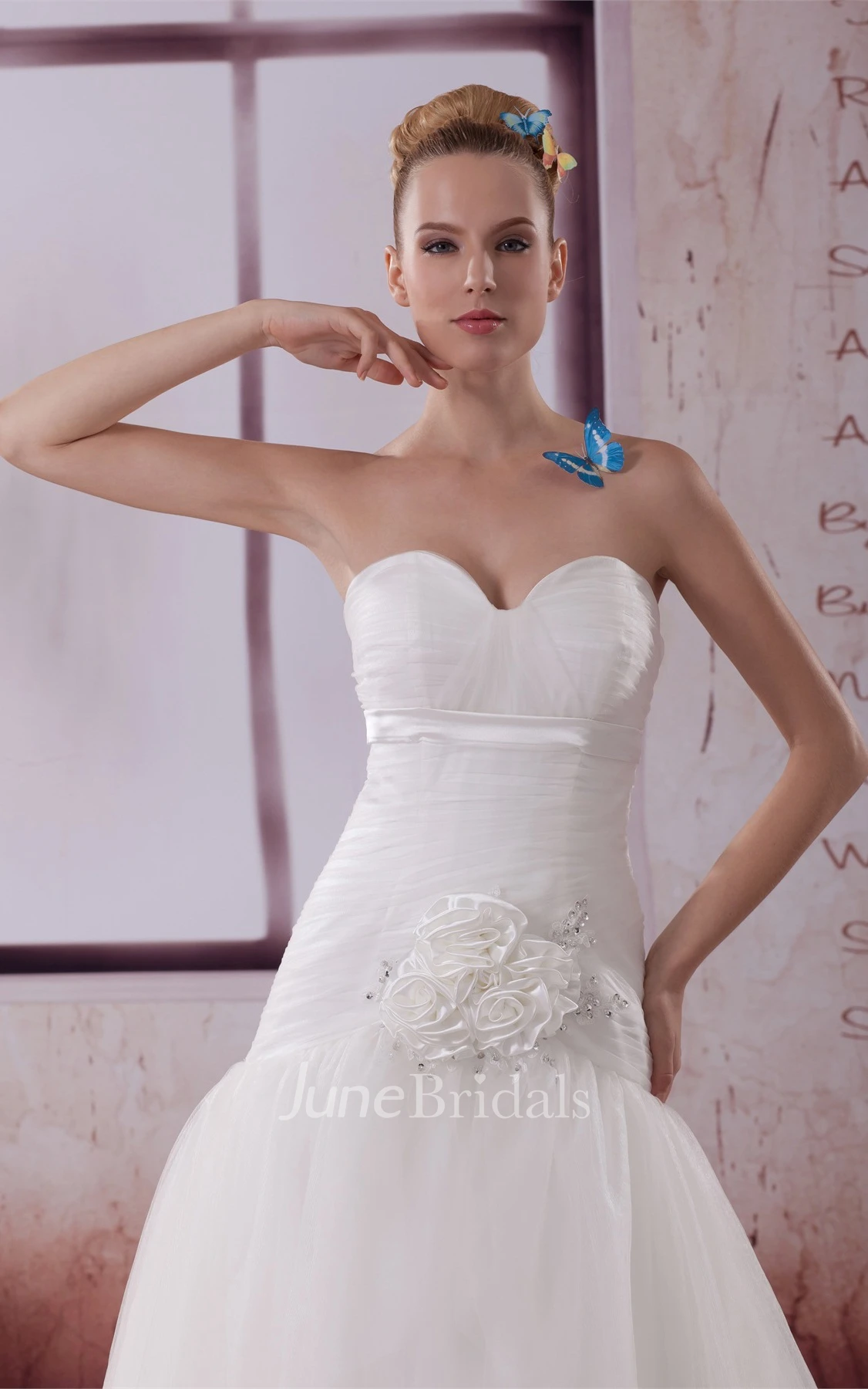 Sweetheart Tulle A-Line Gown with Flower and Ruching