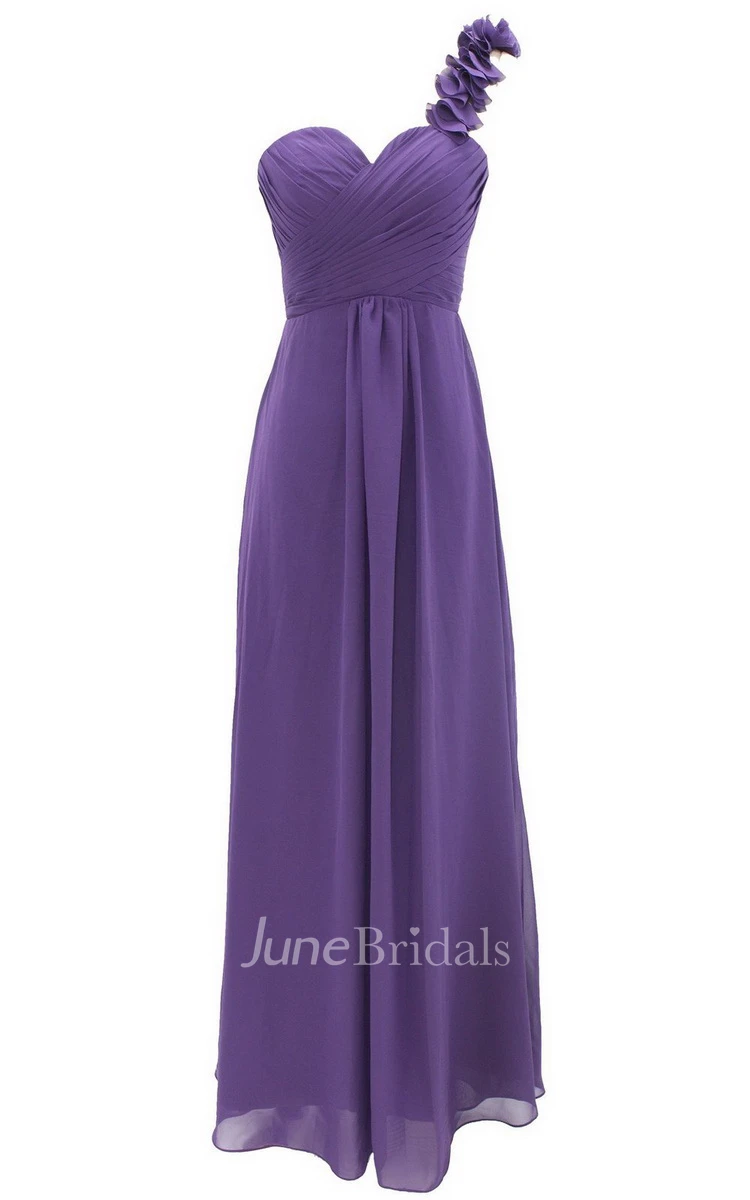 One-shoulder Chiffon Dress With Floral Strap