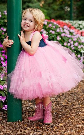 Denim Flower Girl Country Tutu Jean Top Tutu Skirt Dress