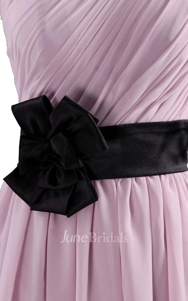 One-shoulder Pleated Bridal Dres With Satin Belt