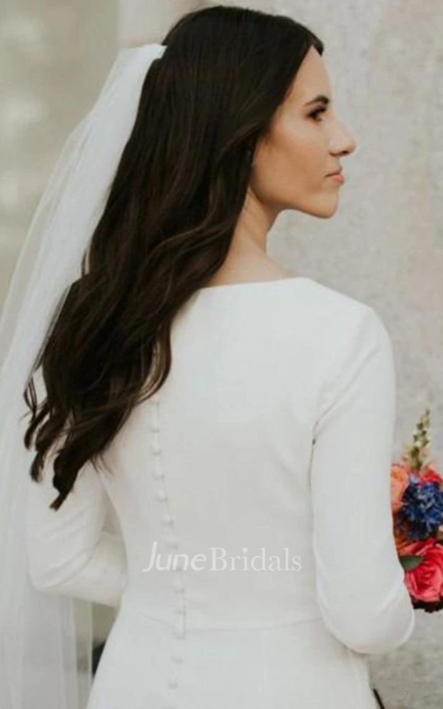 Modern Mermaid Satin Bateau Long Sleeve Wedding Dress