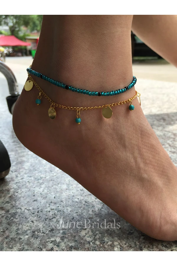 New Summer Layered Stratified Turquoise Wafer Anklet