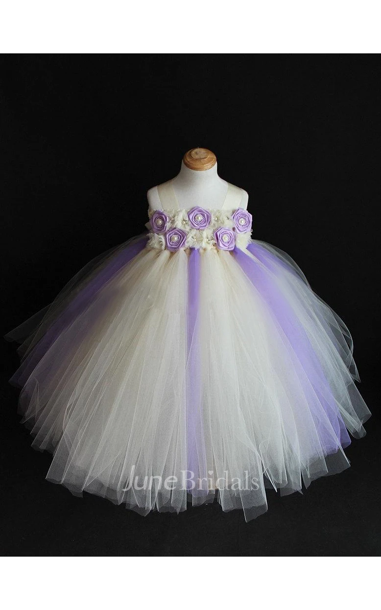 Ivory and Lavender Flower Girl Tulle Tutu Dress With Beading