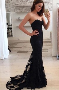 Casual Mermaid Lace Strapless Sweetheart Sleeveless Evening Dress